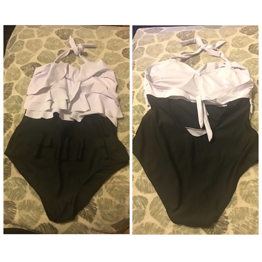 🌟🌟🌟Ladies NWOT unbranded XL tiered black & white 1-piece swimsuit